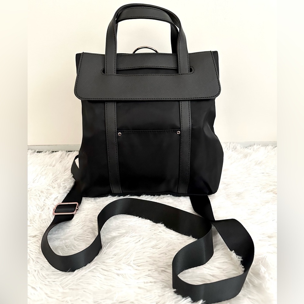 Convertible Black Women's Backpack Tote with Top Handles